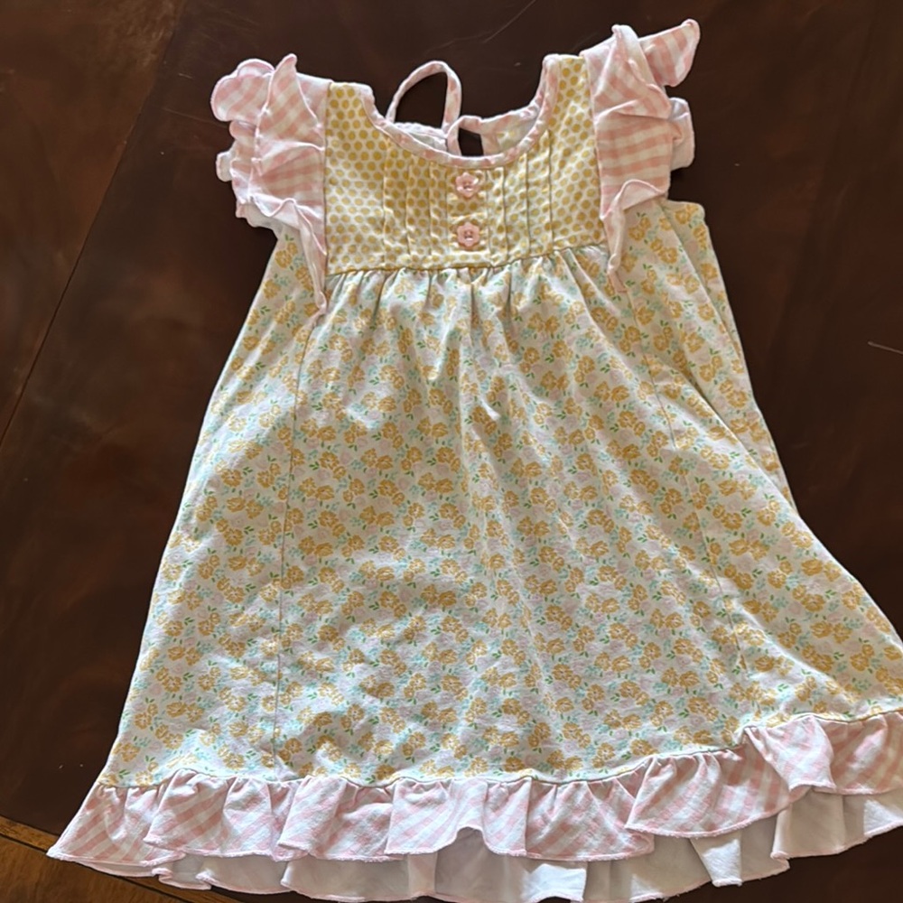Floral Ruffle Dress with Pink Accents